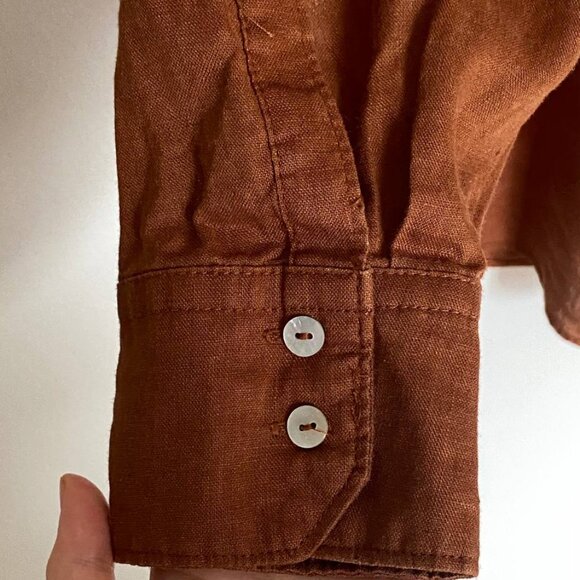 OYSHO 100% linen long-sleeved shirt | Small | Toffee color - Picture 8 of 9